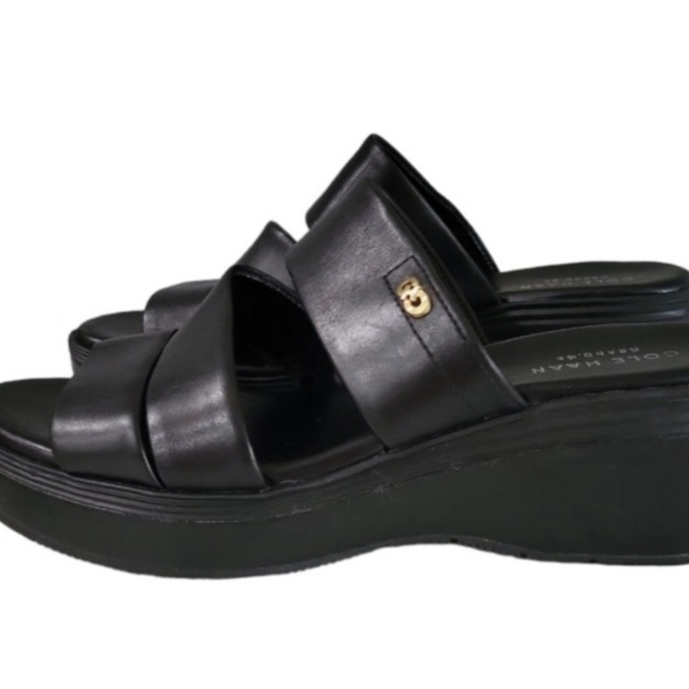 Cole Haan Allesa Grand Black Wedge Sandal Size 7 B